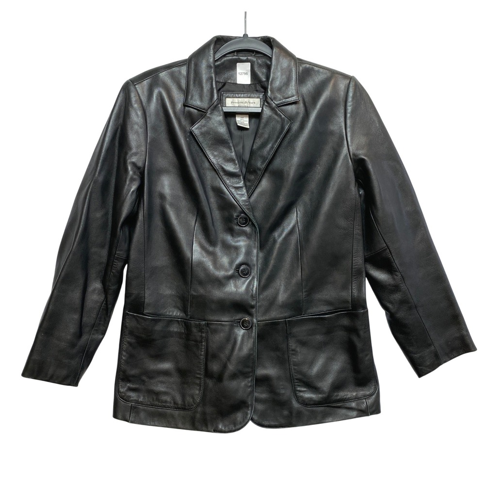 Preston & York Blazer Women PM Black Lambskin Petites 3-Button Jacket